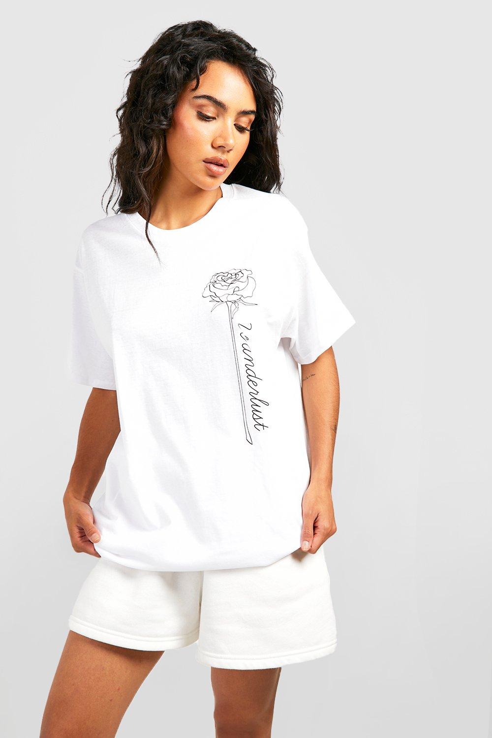 Oversize T-Shirt Mit Rosen-Print - Weiß - Xl, Weiß