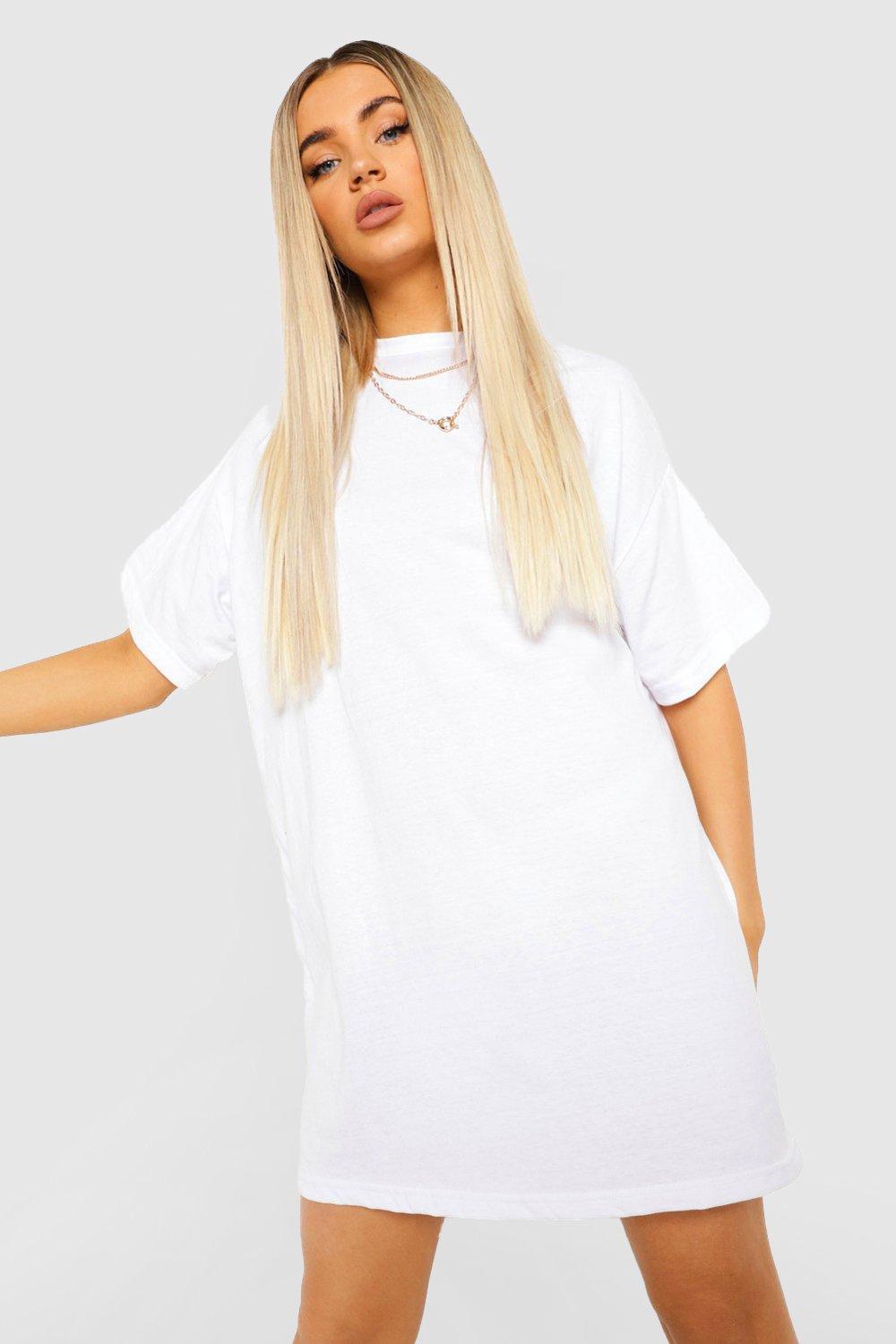 Basic Oversize T-Shirt-Kleid - Weiß - 34, Weiß