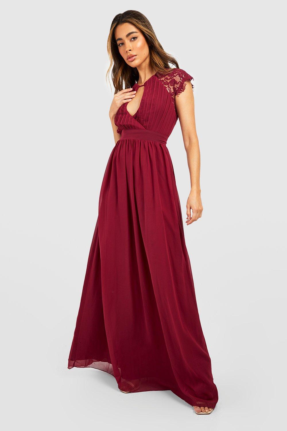 robe longue cache-coeur plissée - rouge lie de vin - 40, rouge lie de vin