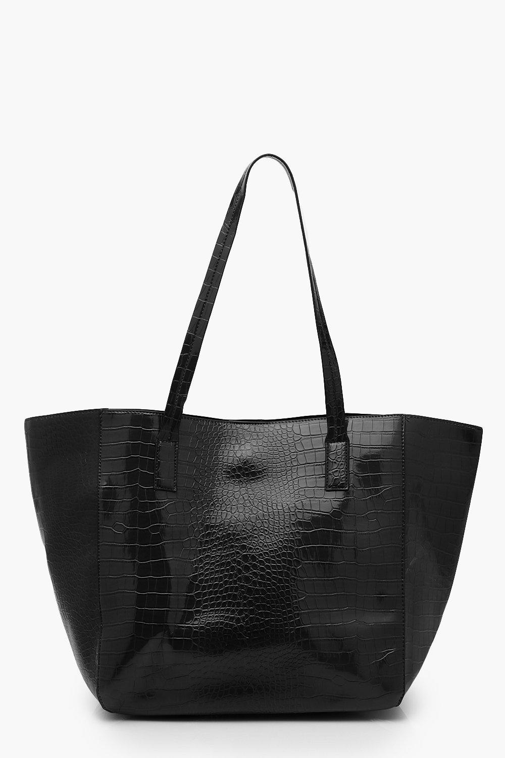 Tote Bag Oversize En Similicuir Effet Croco - Noir - One Size, Noir