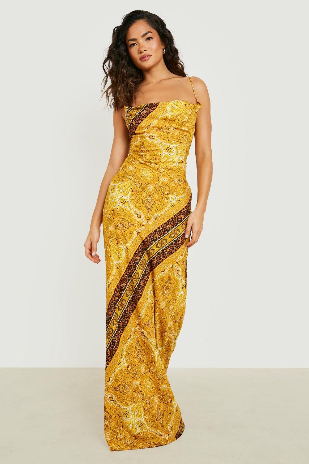 Slip-Kleid Mit Wasserfallausschnitt Und Paisley-Print - Mustard - 42, Mustard