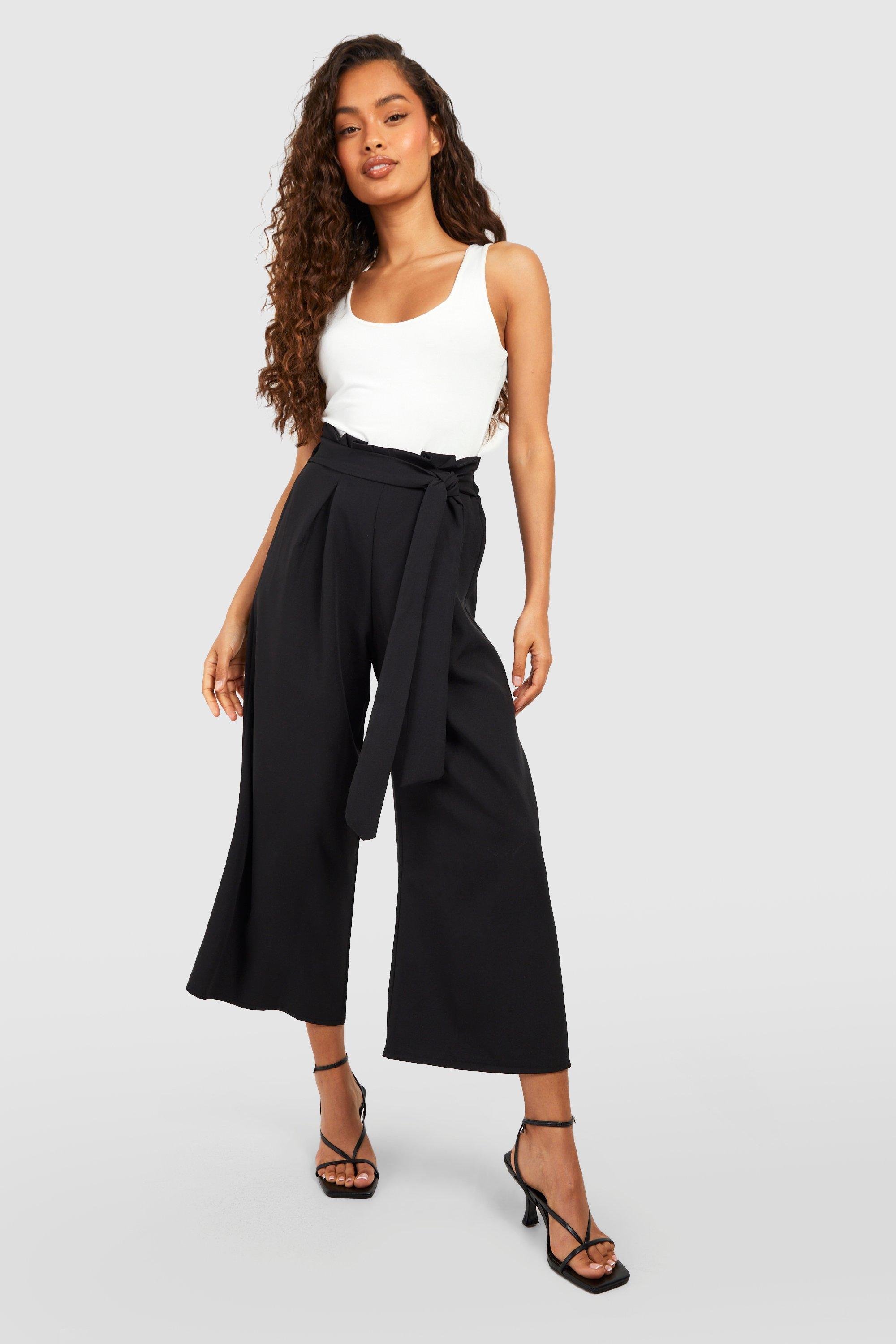 Pantalon Jupe-Culotte Paperbag Taille Haute - Noir - 34, Noir