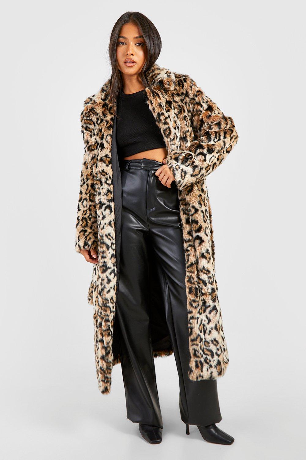 "petite" - manteau long à ceinture en fausse fourrure à imprimé léopard - leopard - 36, leopard