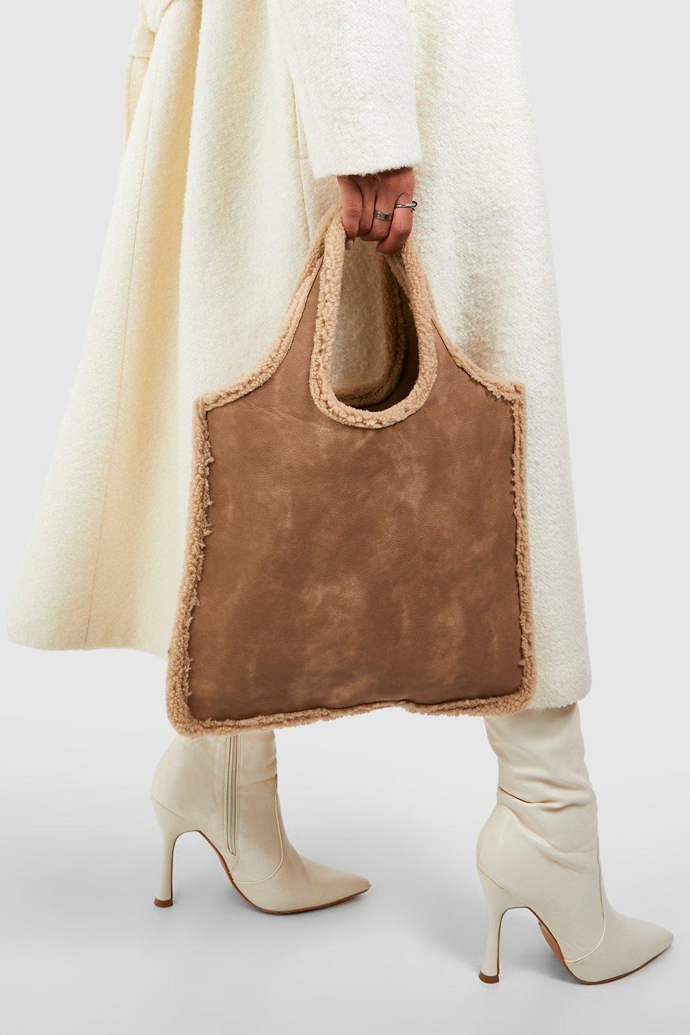 Tote Bag À Bordure En Faux Mouton - Chair - One Size, Chair