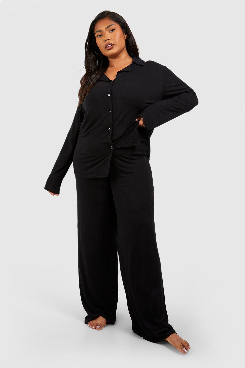Plus Jersey Pyjama-Hose Mit Weitem Bein - Black - 48, Black
