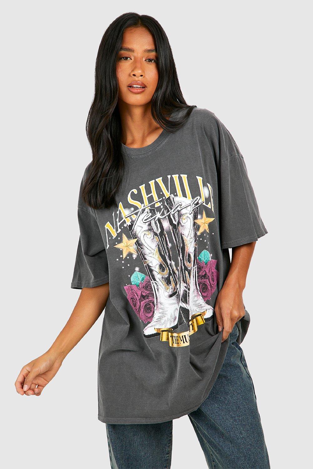 Petite Oversize T-Shirt Mit Nashville-Print - Charcoal - S, Charcoal