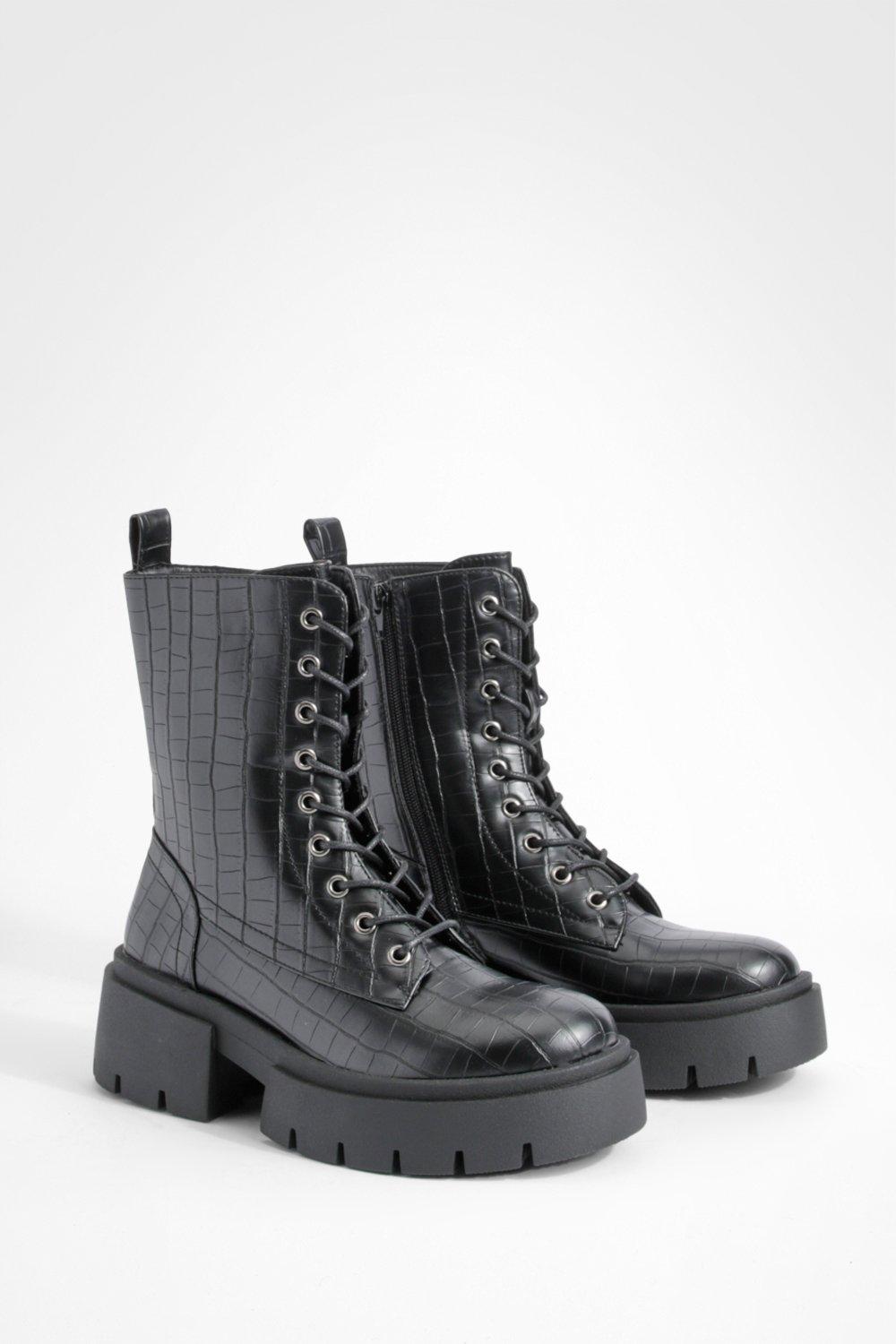 wide fit chunky croc hiker boots - noir - 39, noir