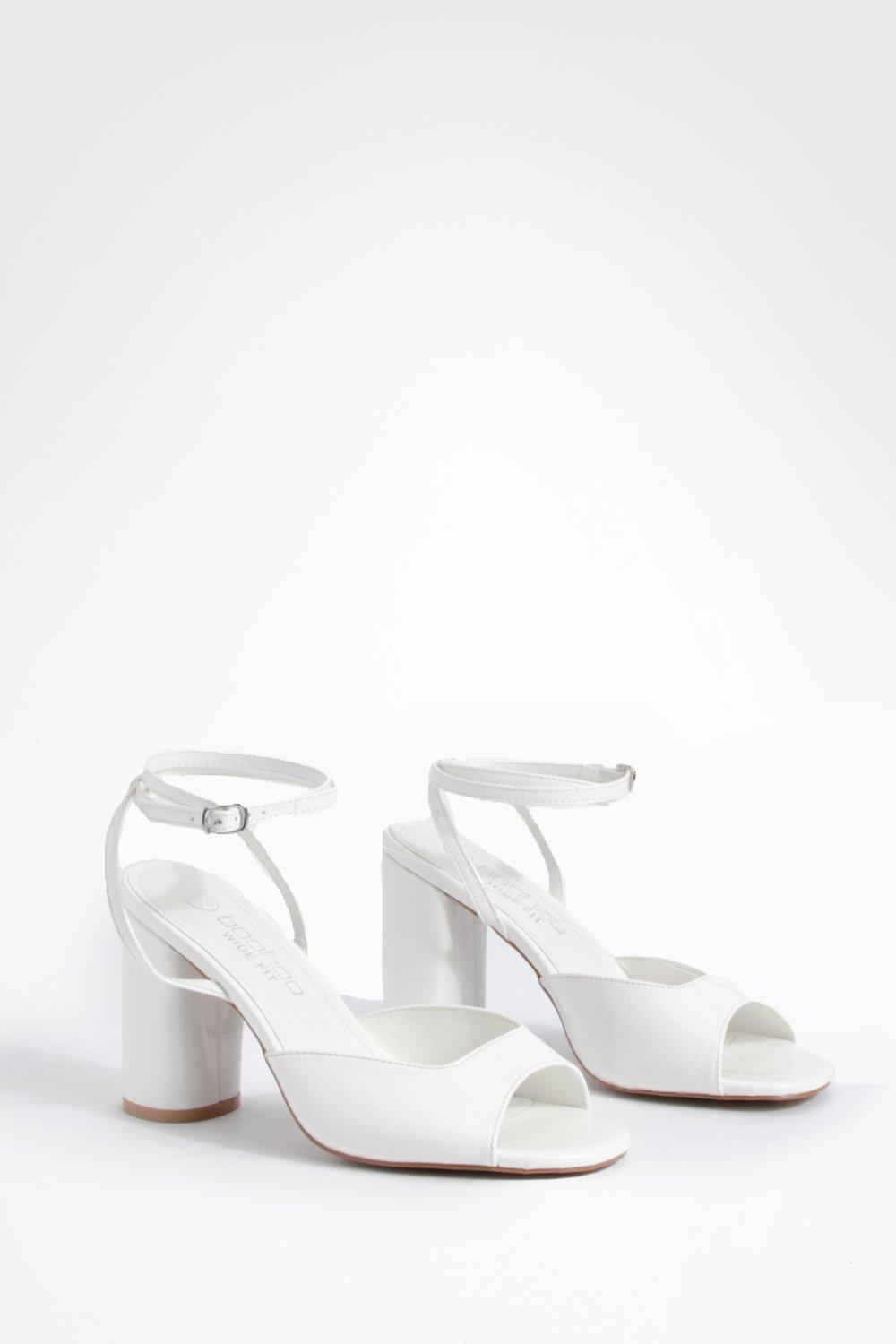 womens wide fit croc rounded heel strappy barely there heels - white - 38, white