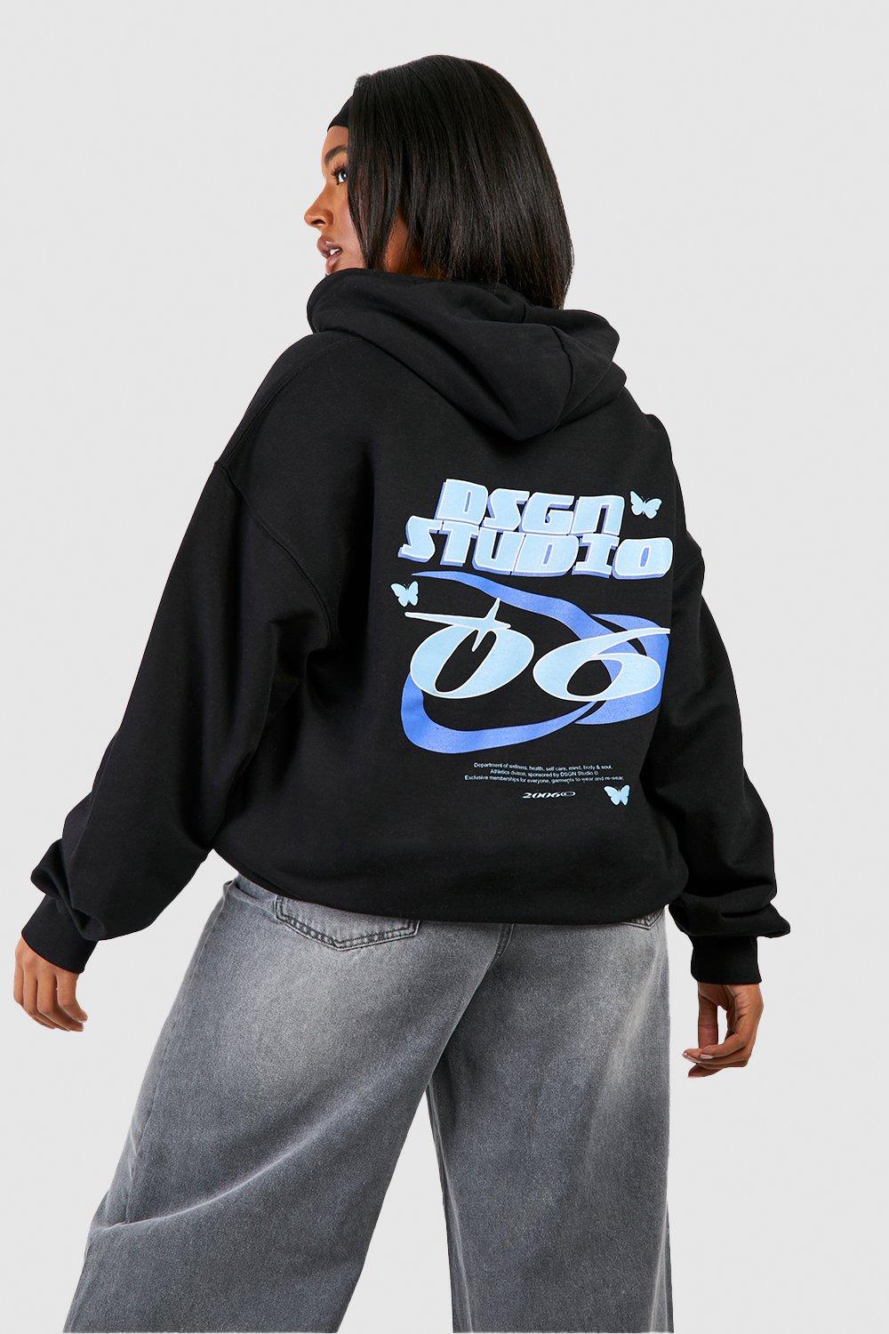 plus oversize hoodie mit dsgn studio print - black - 44, black