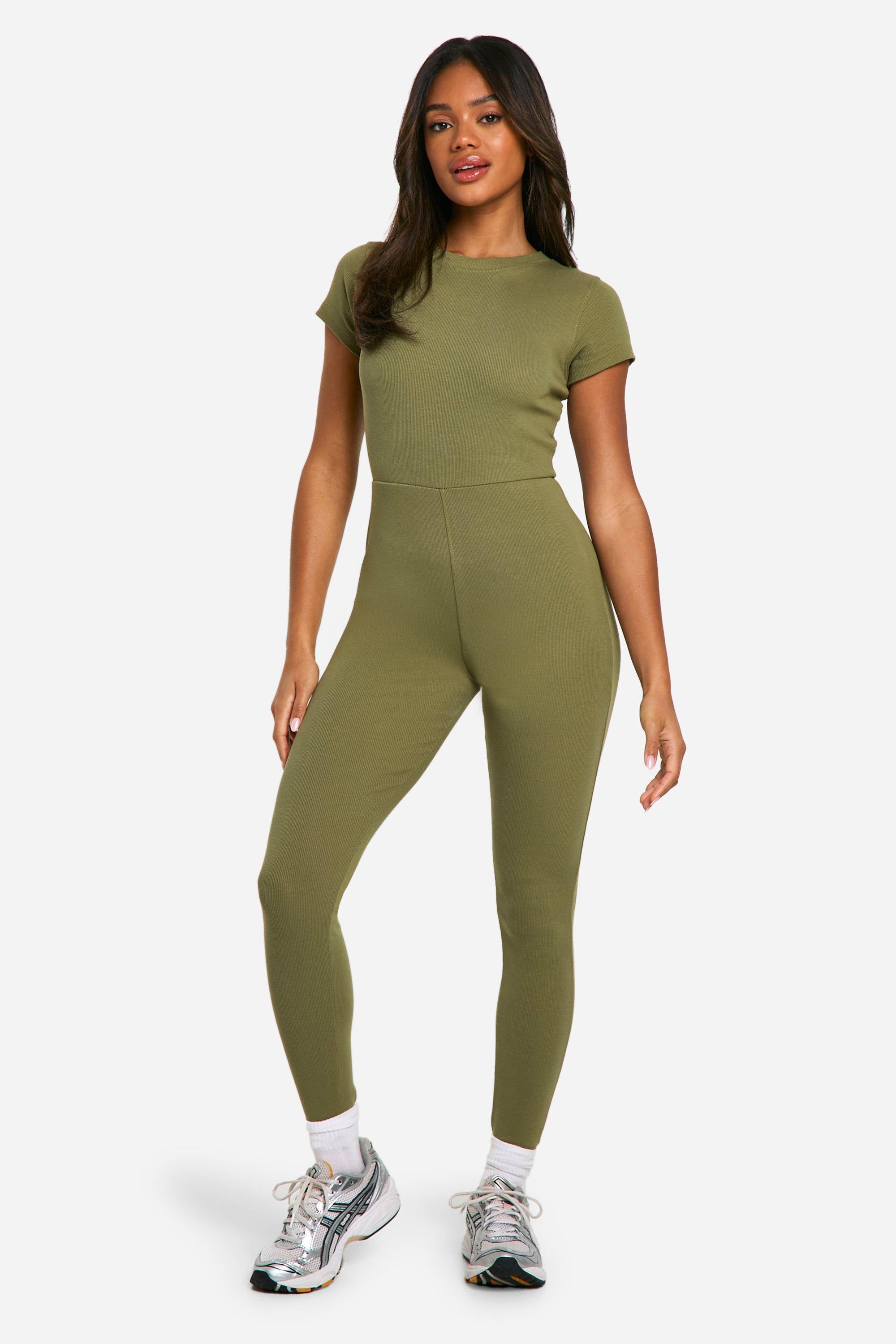 Basic Cap Sleeve Rib Unitard Jumpsuit - Vert Kaki - 10, Vert Kaki