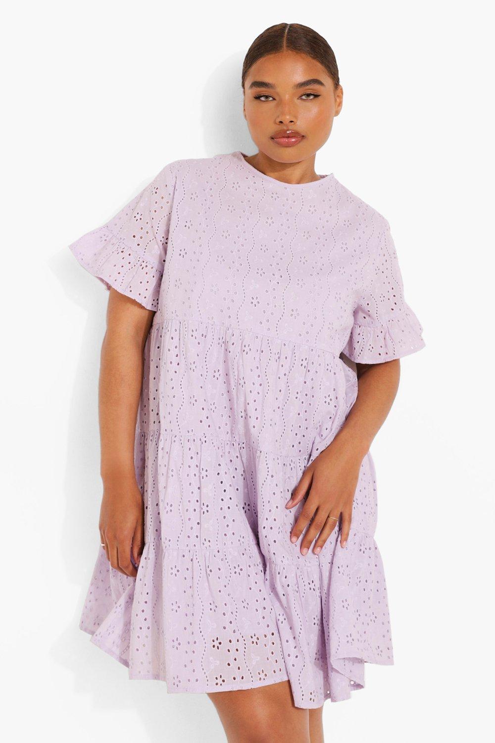 Grande Taille- Robe Babydoll À Volants Style Broderie - Lilas - 56, Lilas