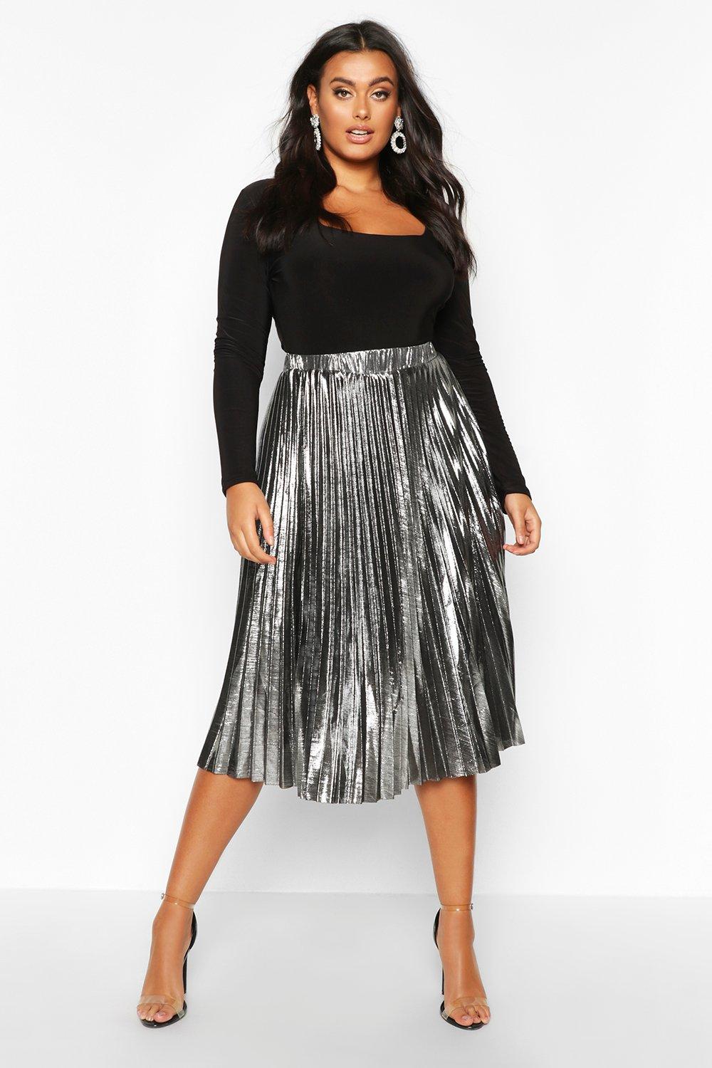 silver pleated midi skirt uk