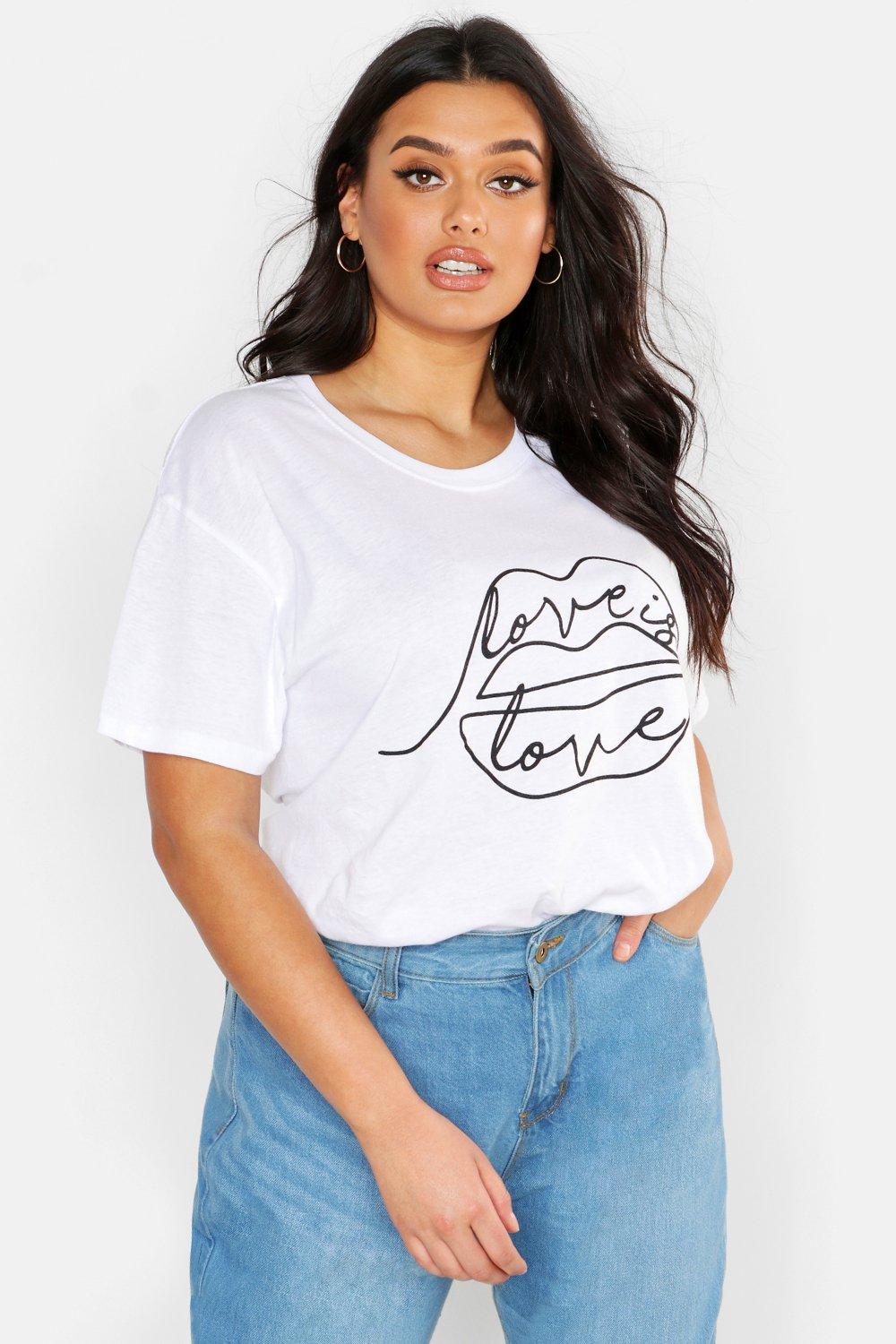 Plus T-Shirt Mit Lippen-Print Und Slogan - Weiß - 50, Weiß