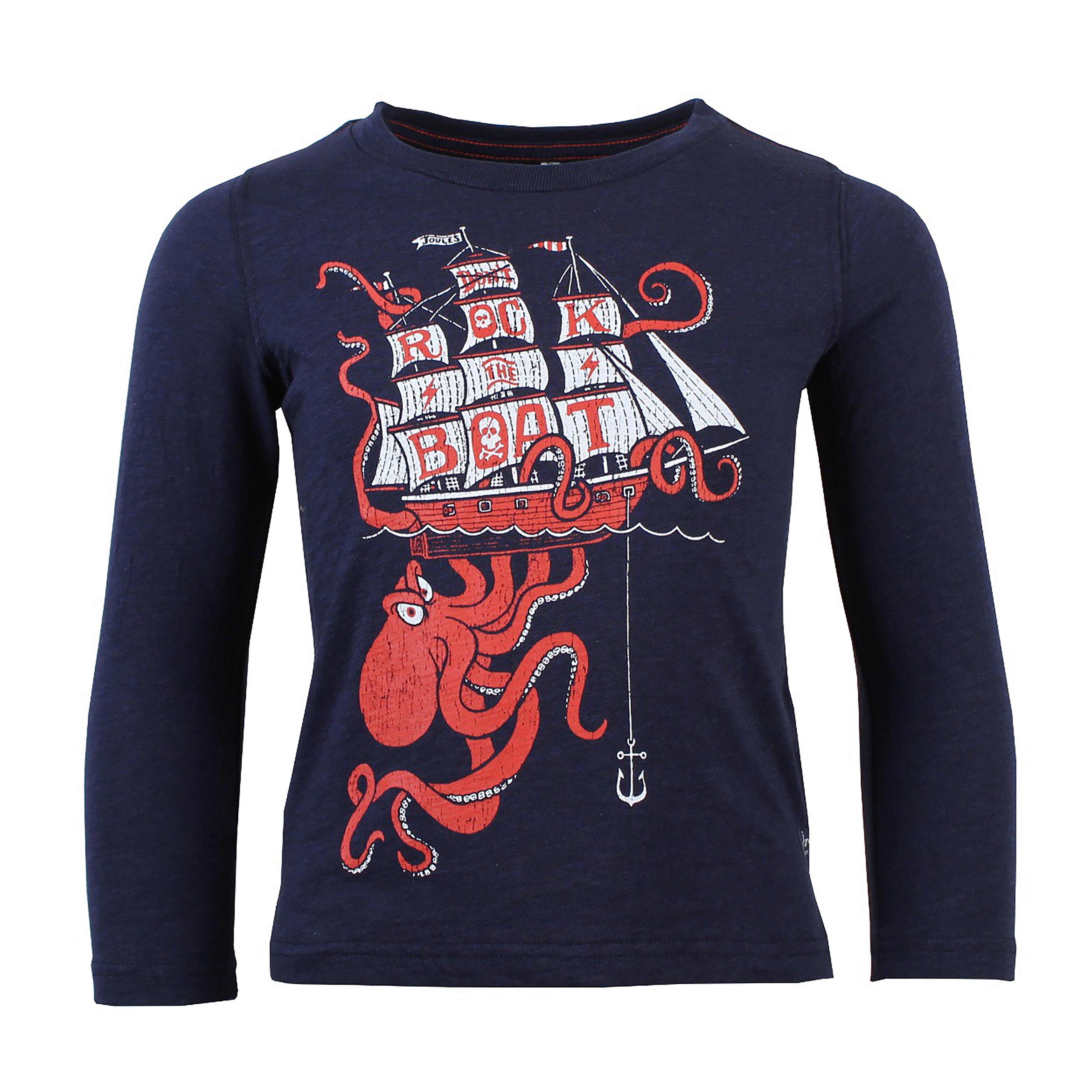 joules boys action long sleeve t-shirt navy octopus