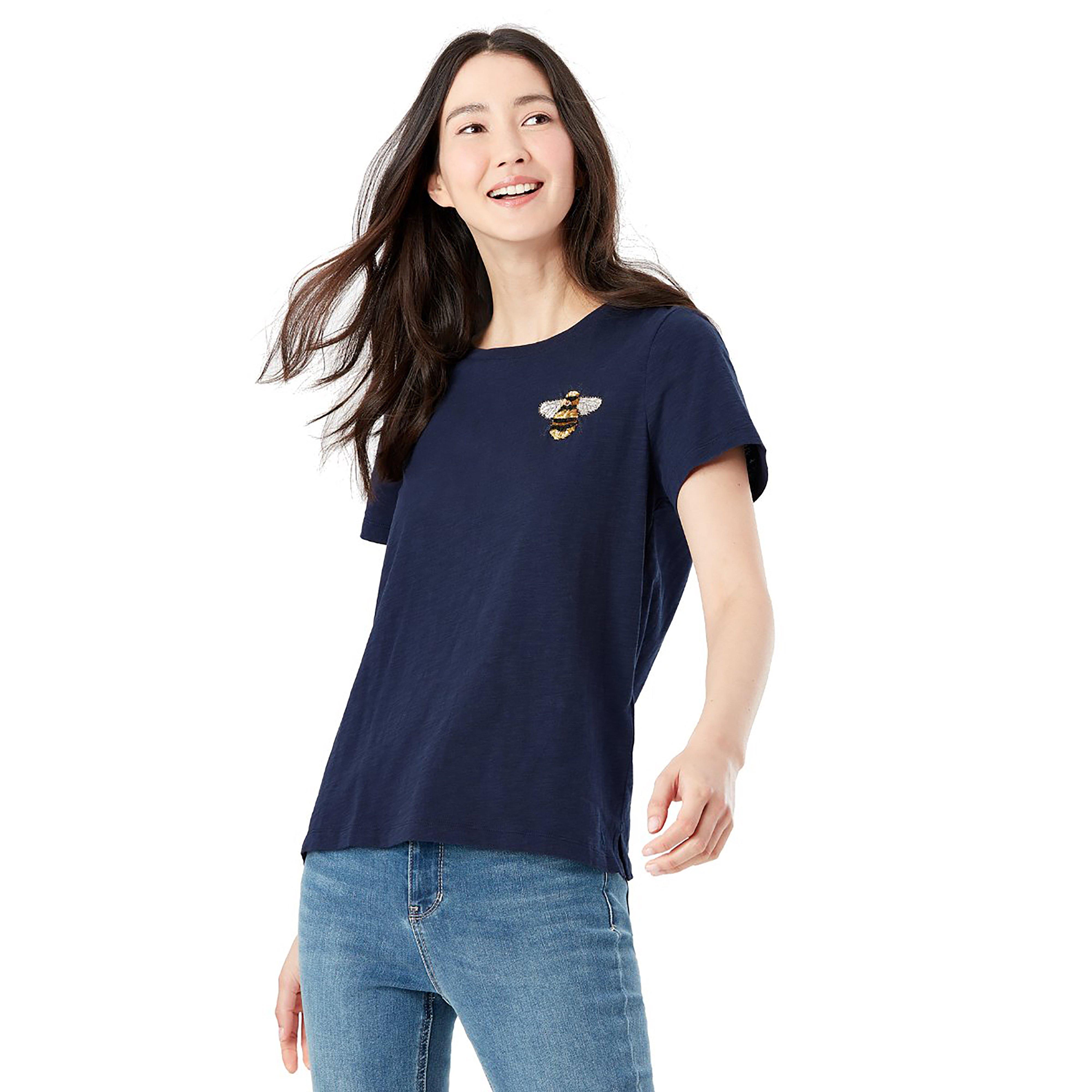 joules womens carley embroidered t-shirt french navy bee