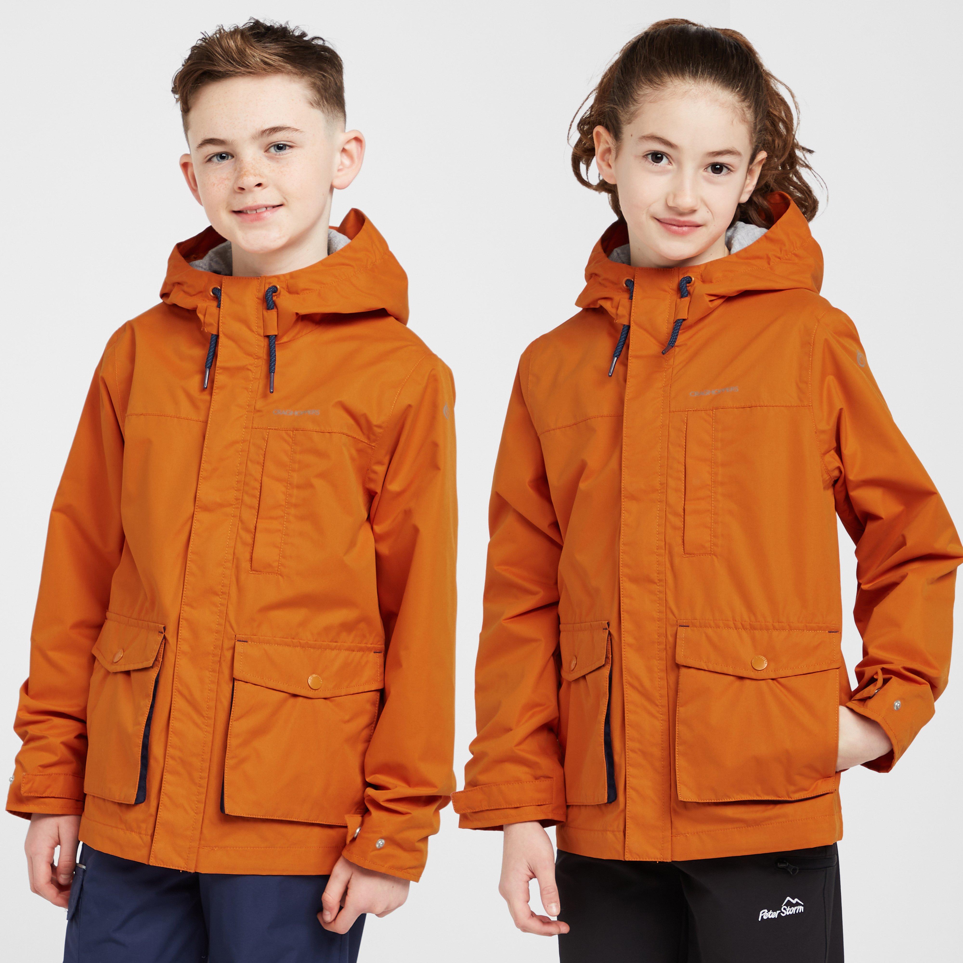 craghoppers kids' roscoe waterproof jacket, orange