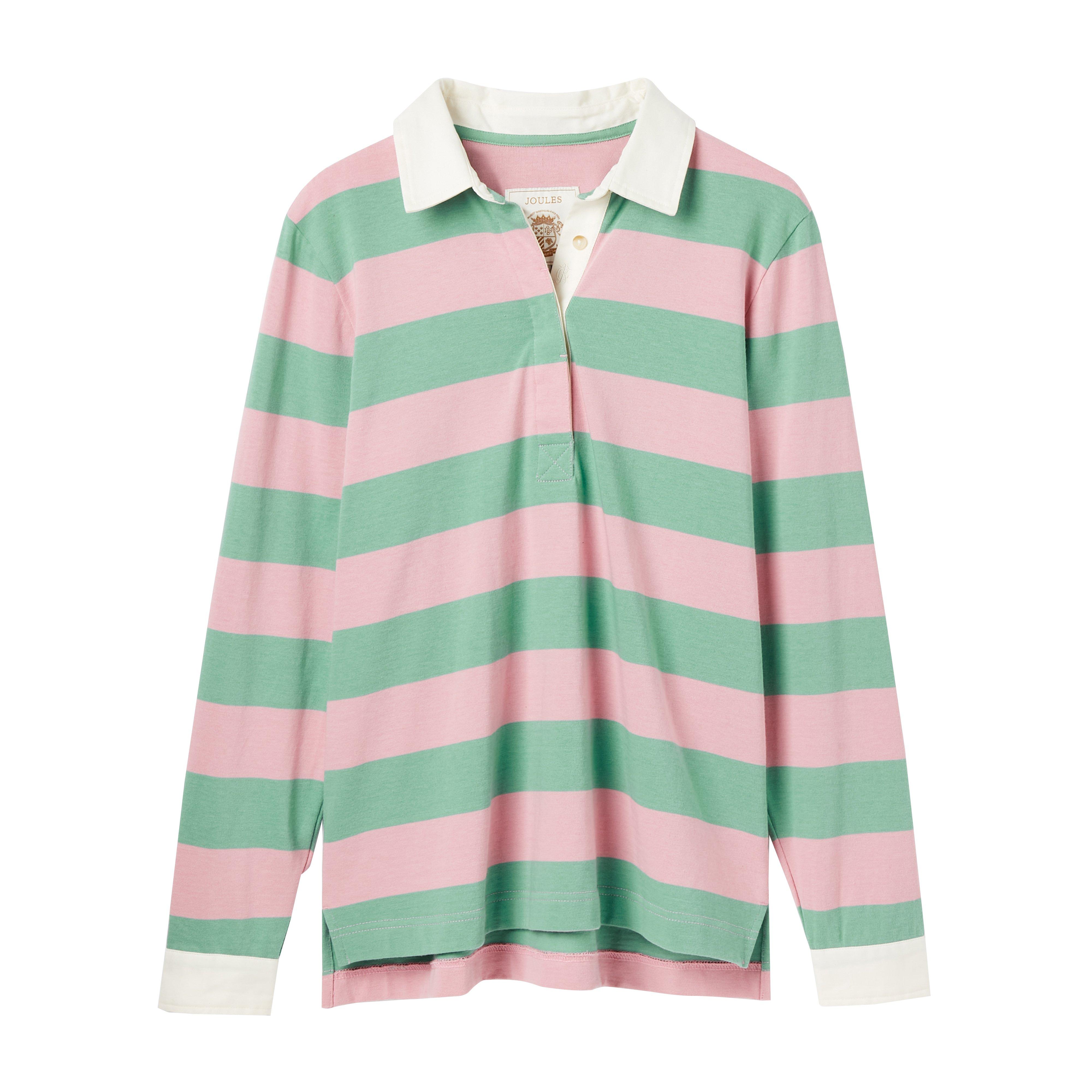womens falmouth striped cotton rugby shirt pink & green
