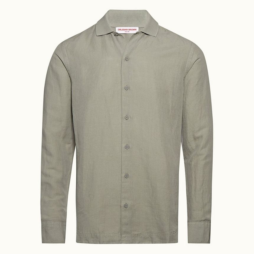canham - artichoke green relaxed fit ribbed collar shirt