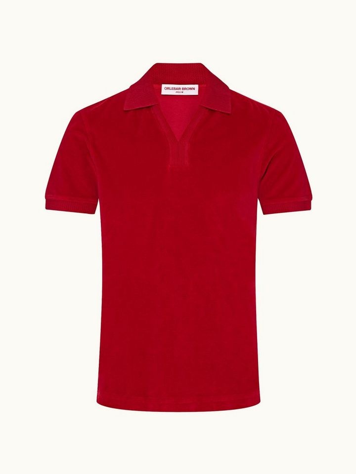 clive towelling - vermillion classic fit ribbed collar towelling polo shirt