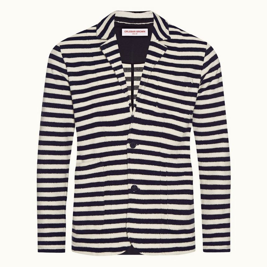 edgar towelling - ink/white sand relaxed fit towelling stripe blazer
