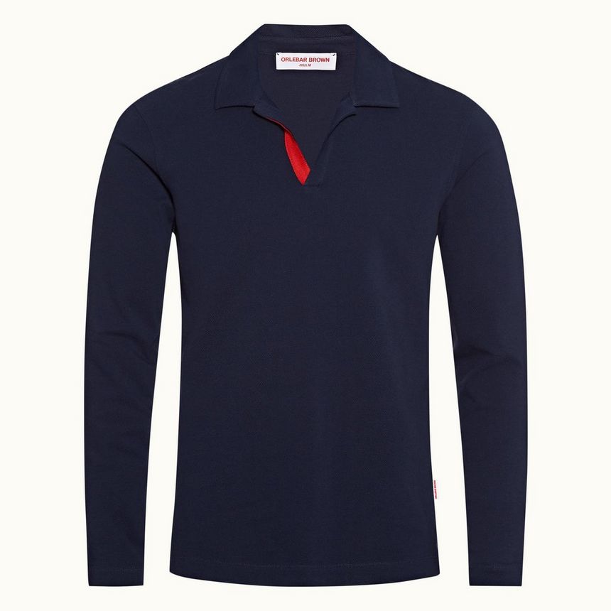 felix - navy contrast tape resort collar long-sleeve polo shirt