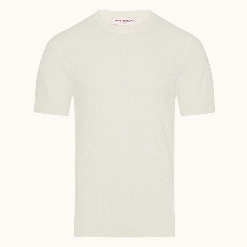 gaulin stripe - white sand tailored fit pointelle t-shirt