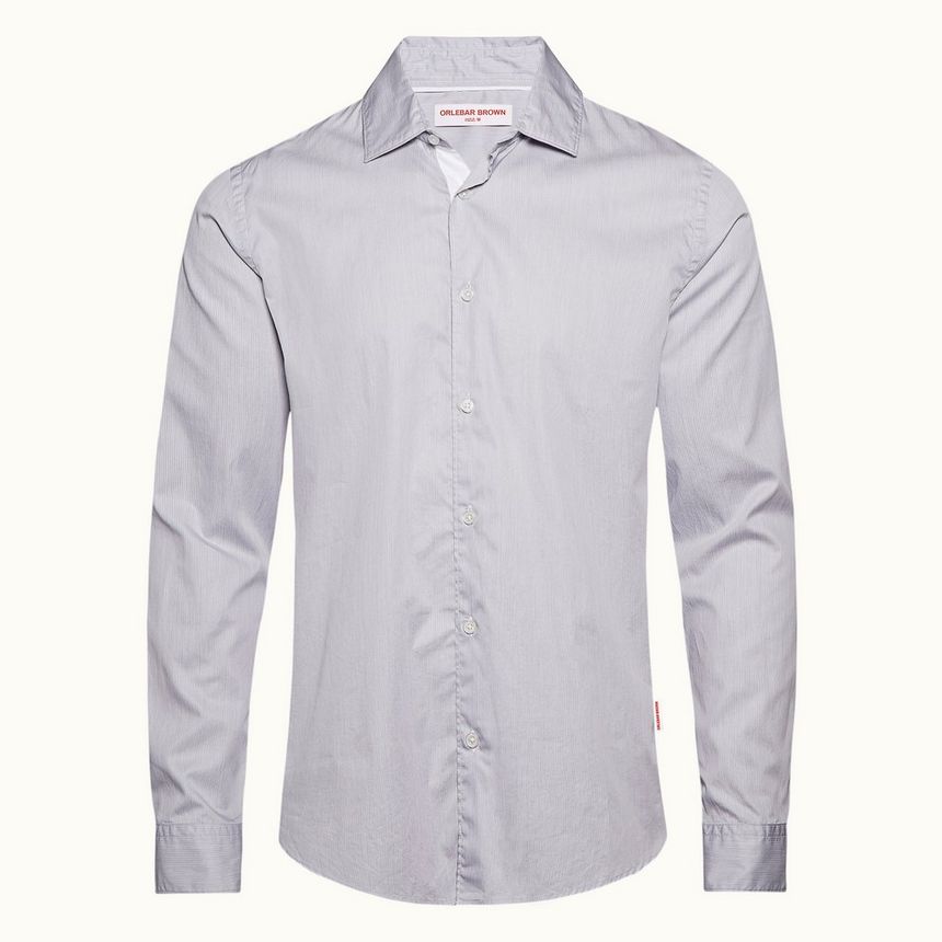 giles - seal grey/white stripe classic collar tailored fit shirt