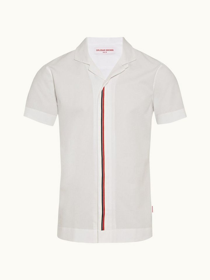 hibbert - cloud capri collar stripe placket short-sleeve shirt
