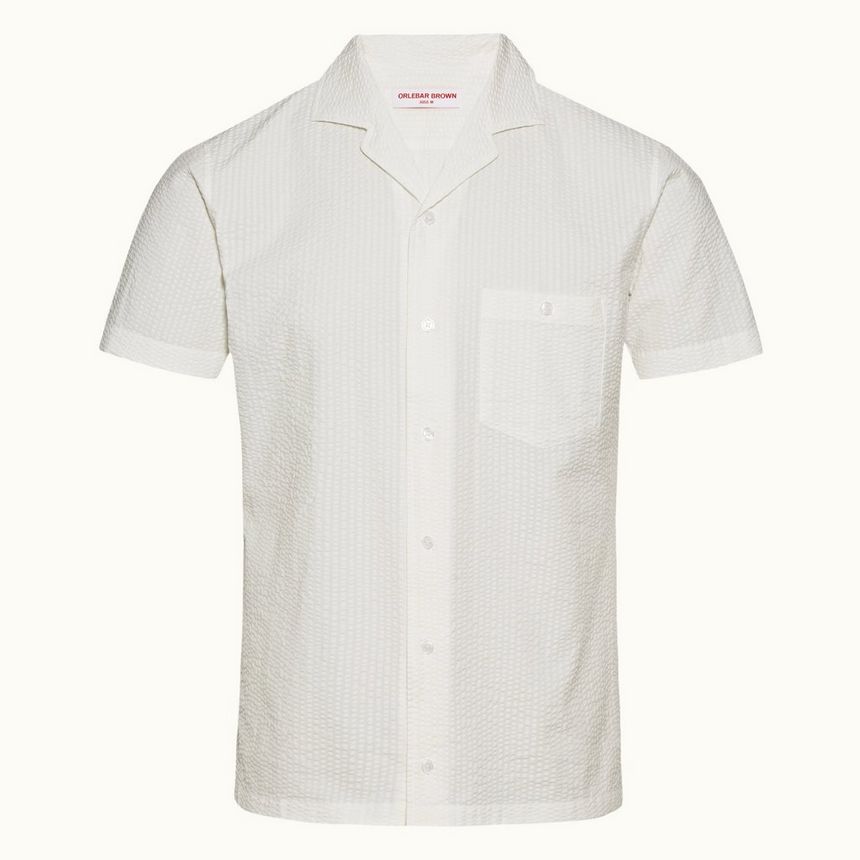 hibbert seersucker - cloud white capri collar seersucker shirt