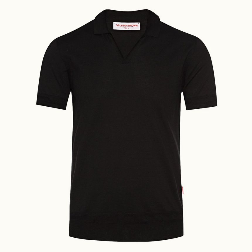 holman sea island - black tailored fit knitted polo shirt