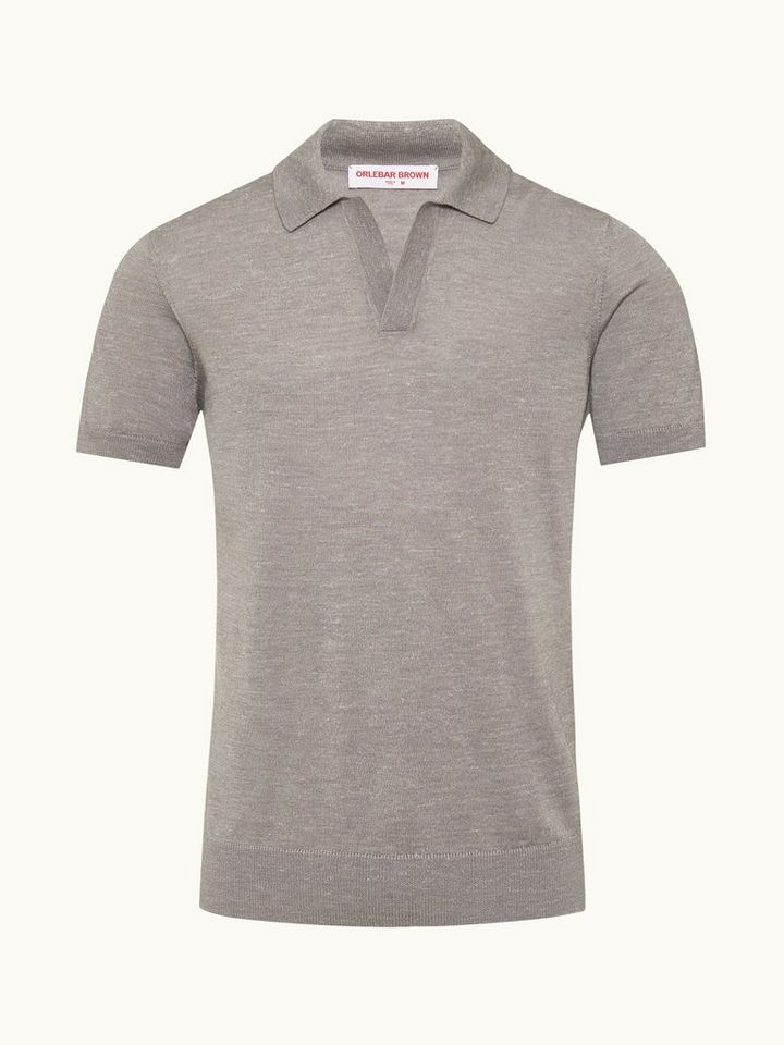 hortin silk - tailored fit merino-silk knit polo shirt in demille grey