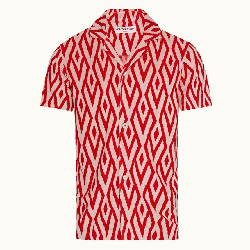 howell - summer red/white sand cano geometric capri collar towelling shirt