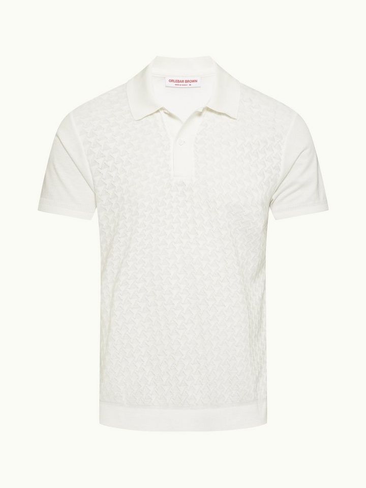jarrett - classic fit jacquard knitted rib cotton-modal polo shirt in white