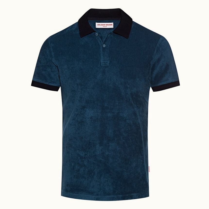 jarrett towelling - blue slate classic fit towelling contrast rib polo shirt