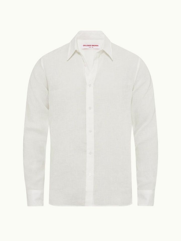 justin linen - white classic collar laundered linen shirt