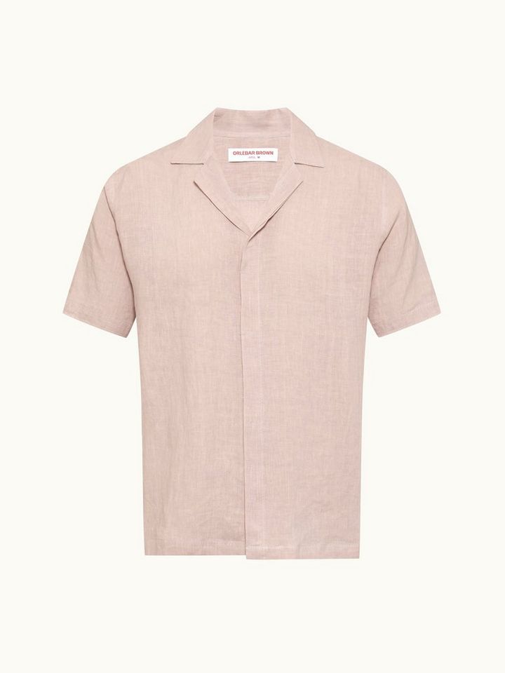 maitan - relaxed fit capri collar linen shirt in seashell pink