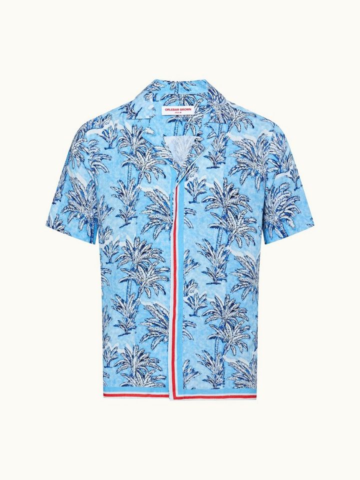 maitan - bright wish blue palm border capri collar shirt