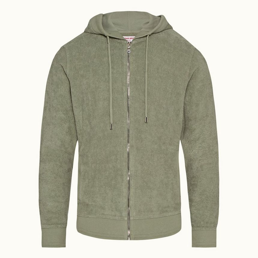 mathers towelling - artichoke classic fit zip-thru hooded sweatshirt