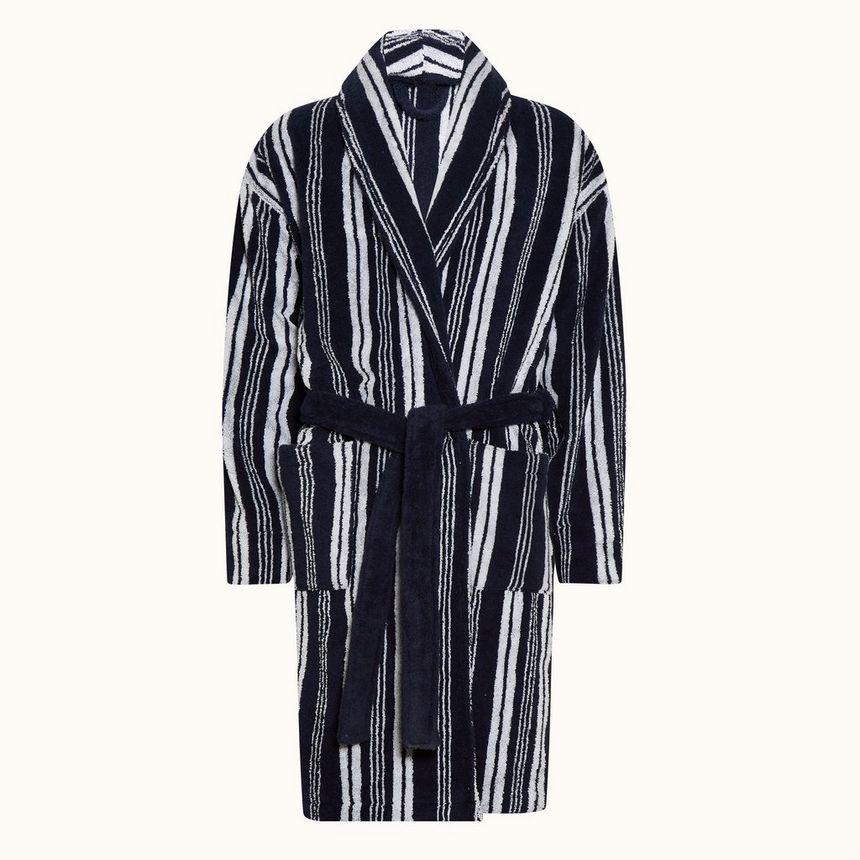 mervyn towelling - navy/white stripe towelling robe