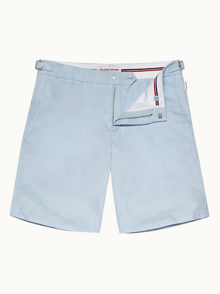 norwich linen - ice blue tailored fit o.b stripe linen shorts