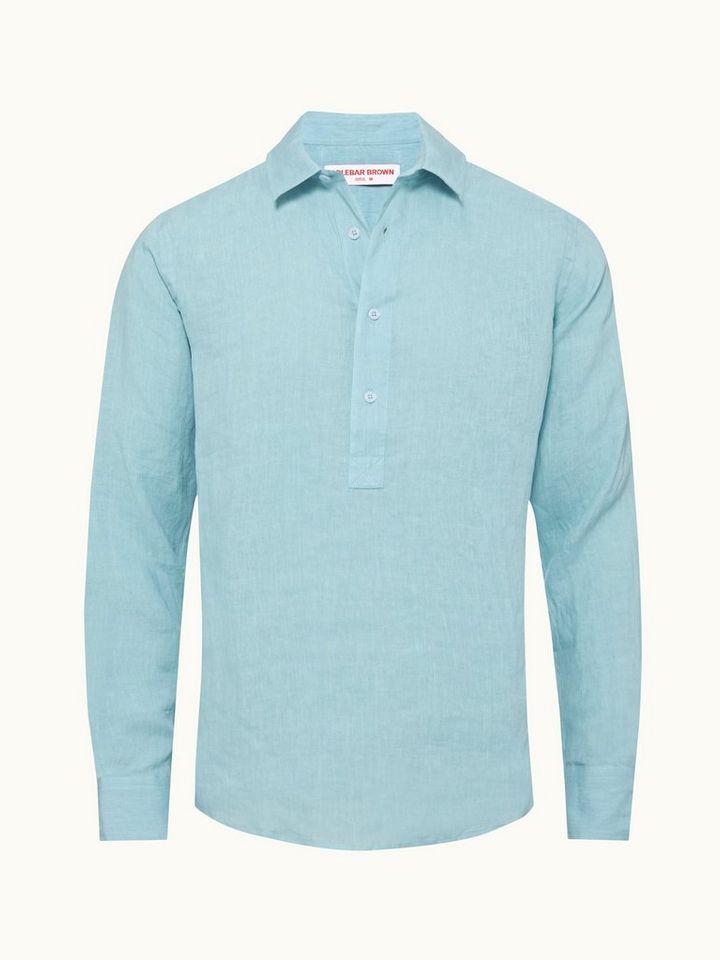 percy linen - summer air relaxed fit half placket laundered linen shirt