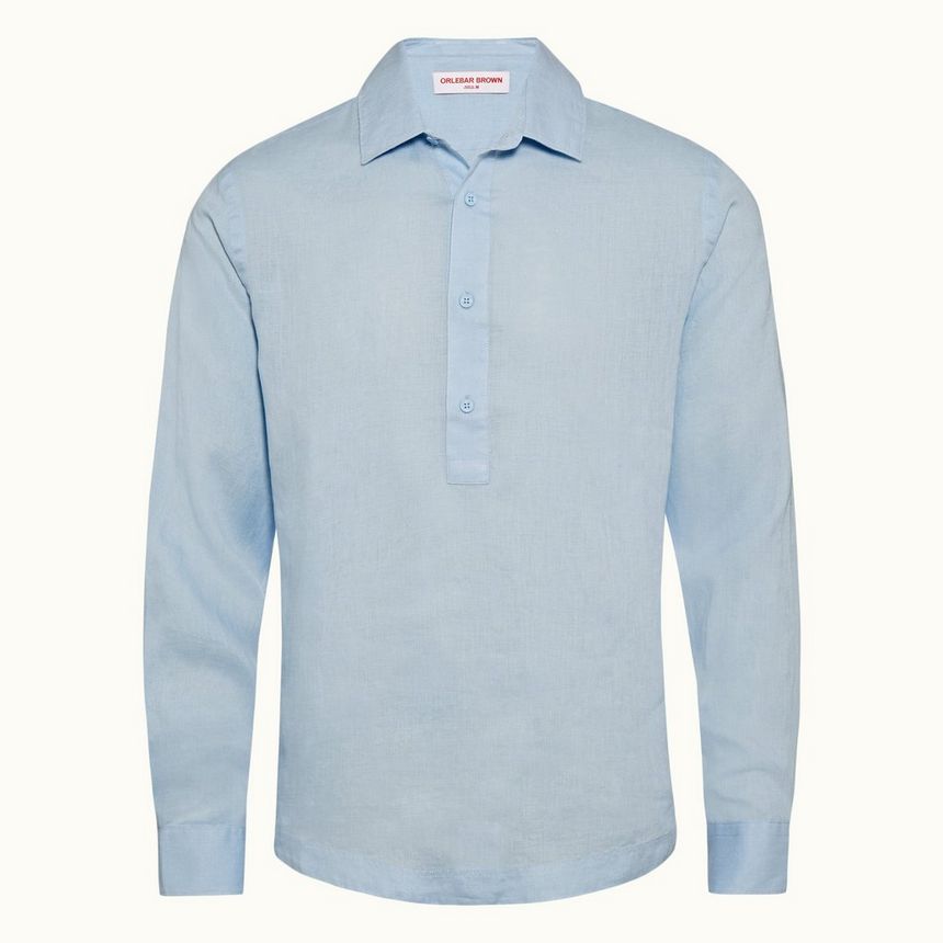 ridley linen - light bleu classic collar overhead relaxed fit linen shirt