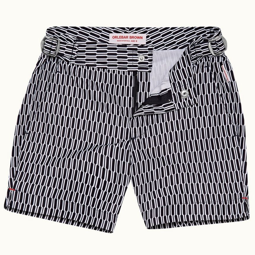 russell - navy/white bora geo print kids classic swim shorts