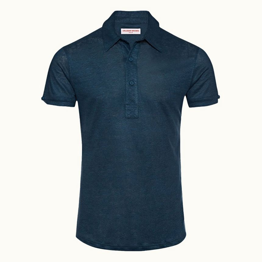 sebastian linen - blue slate tailored fit polo shirt