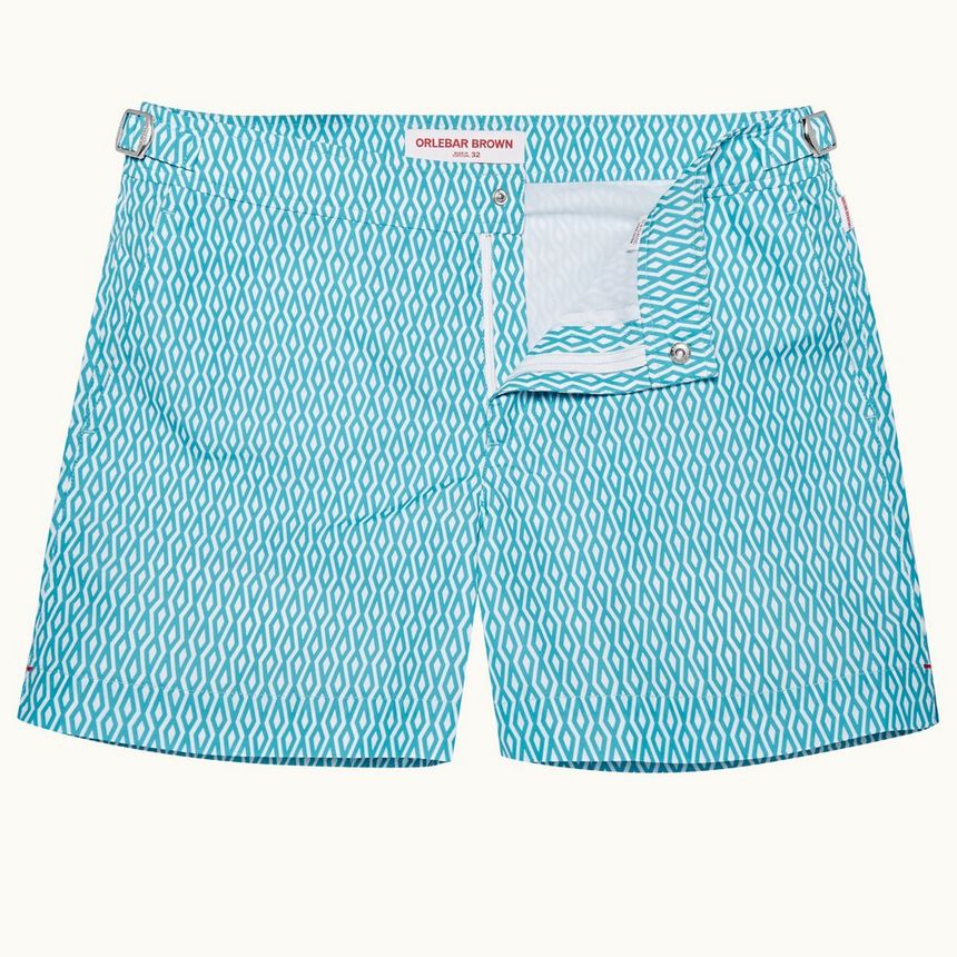 setter - cerulean/white aldo geometric print shorter-length swim shorts