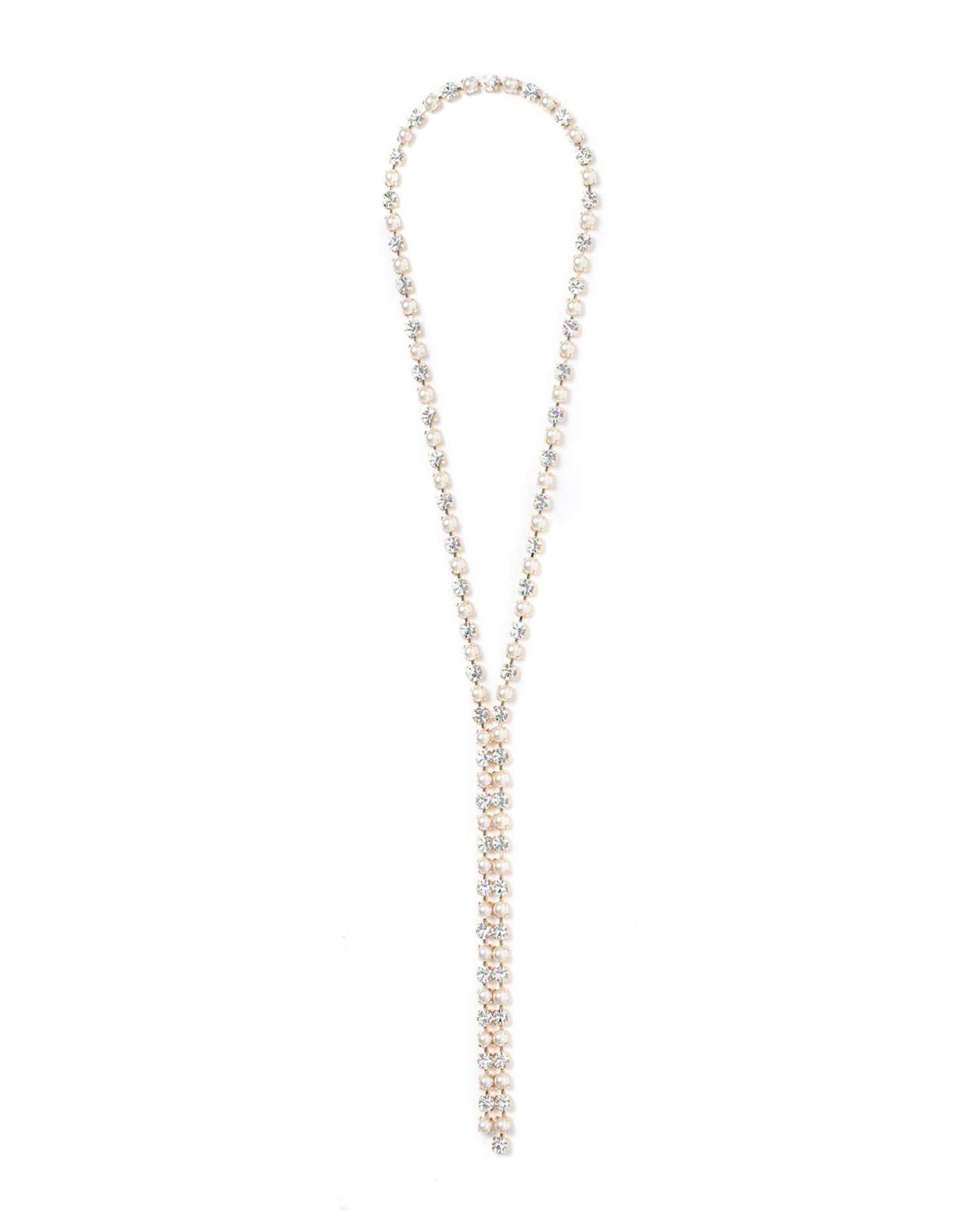 polka crystal and faux pearl lariat necklace