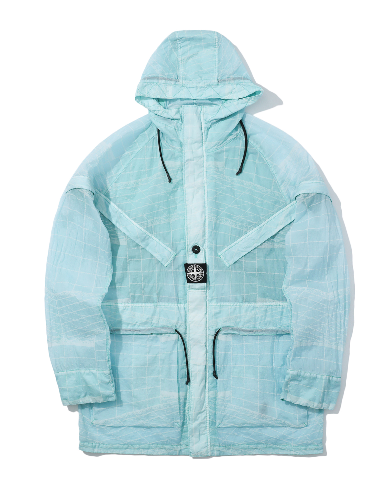 poly grid hooded overcoat