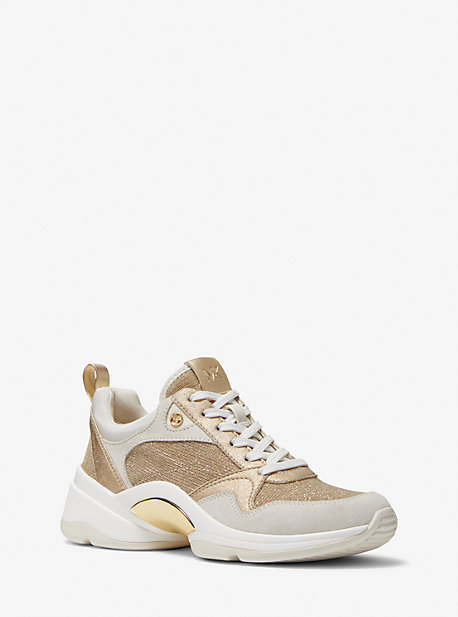 mk orion mixed-media trainer - pale gold - michael kors