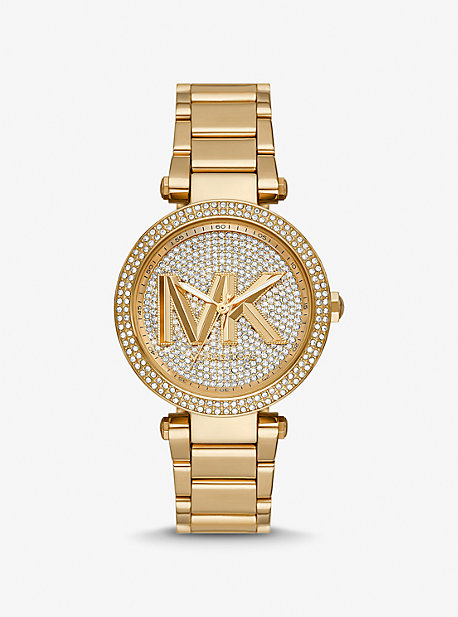 Mk Parker Pavé Gold-Tone Logo Watch - Gold - Michael Kors