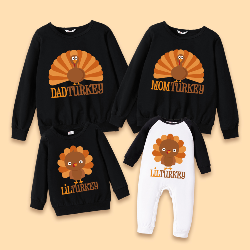 thanksgiving day turkey and letter print 100% cotton family matching long-sleeve sweatshirts